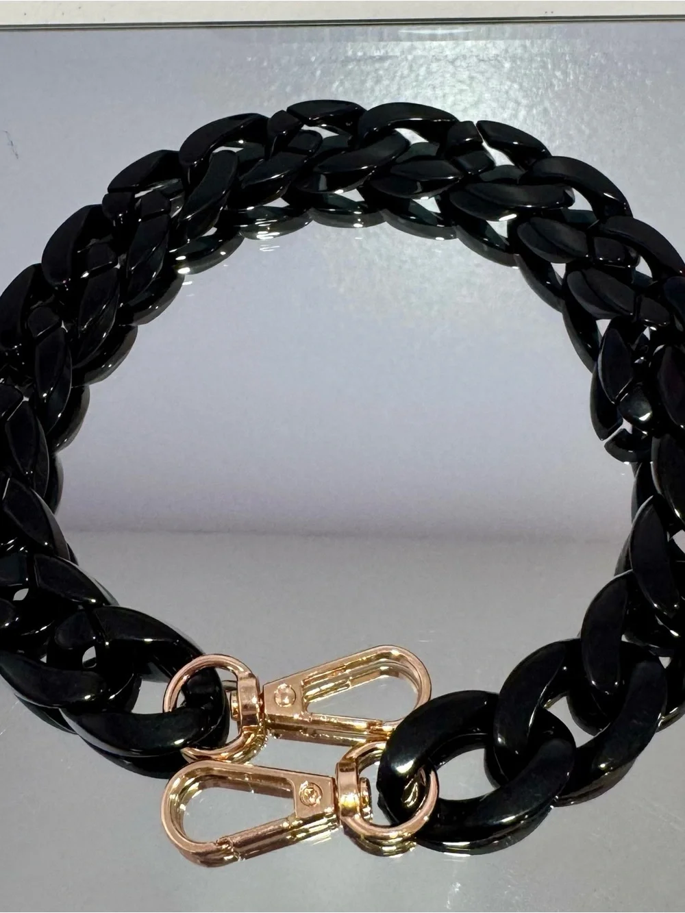 New Slim Acrylic Glossy Black 18 inch Bag Chain  with Gold Hardwar